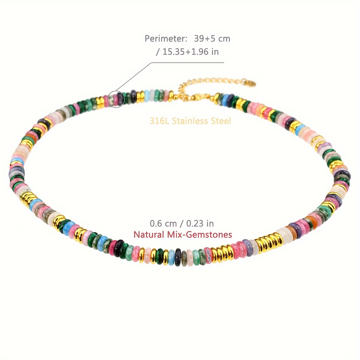 Colorful Natural Stone Beaded Necklace Bohemian Style Spring Summer Mother's Day